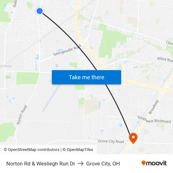 Norton Rd & Wesliegh Run Dr to Grove City, OH map