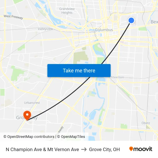 N Champion Ave & Mt Vernon Ave to Grove City, OH map