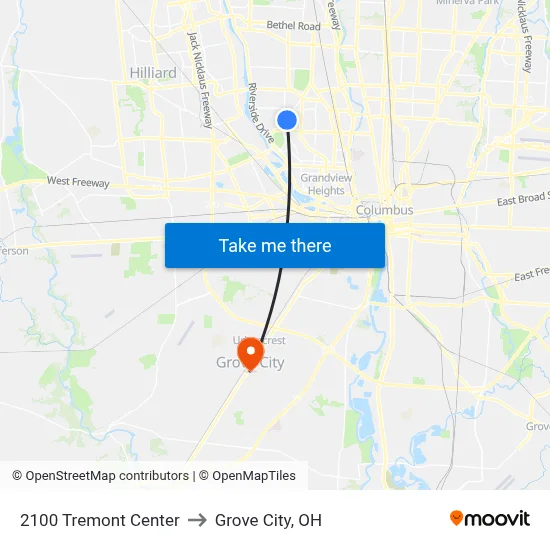 2100 Tremont Center to Grove City, OH map