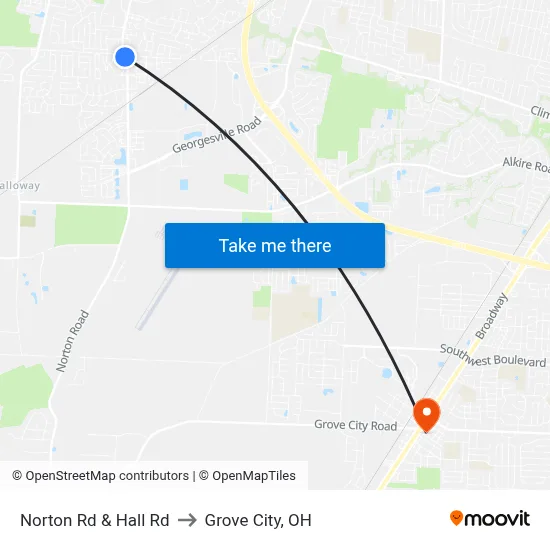 Norton Rd & Hall Rd to Grove City, OH map