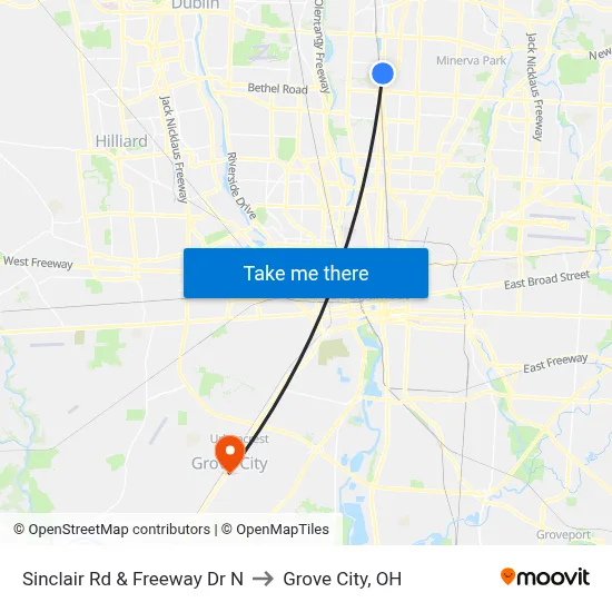 Sinclair Rd & Freeway Dr N to Grove City, OH map