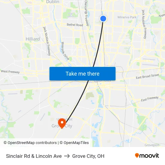 Sinclair Rd & Lincoln Ave to Grove City, OH map