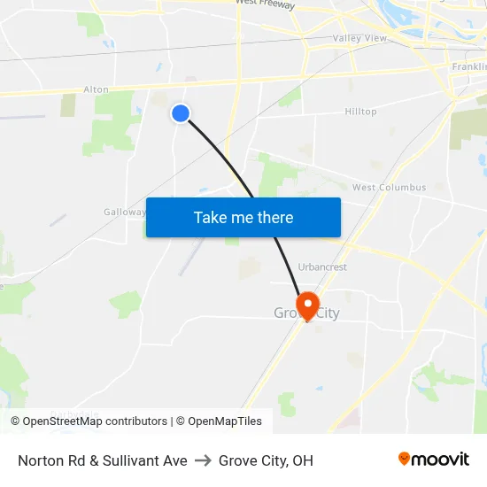 Norton Rd & Sullivant Ave to Grove City, OH map