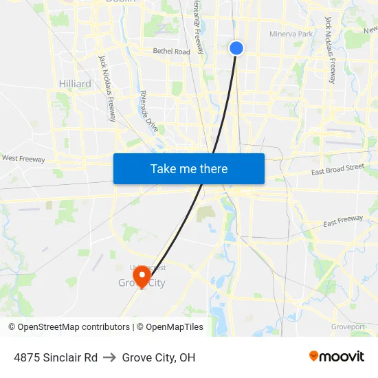 4875 Sinclair Rd to Grove City, OH map