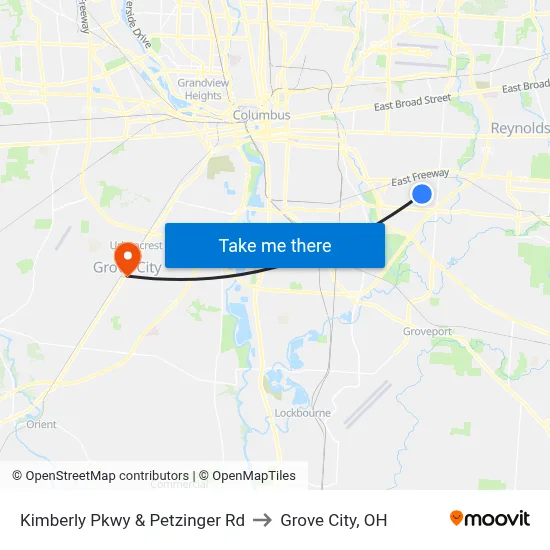Kimberly Pkwy & Petzinger Rd to Grove City, OH map