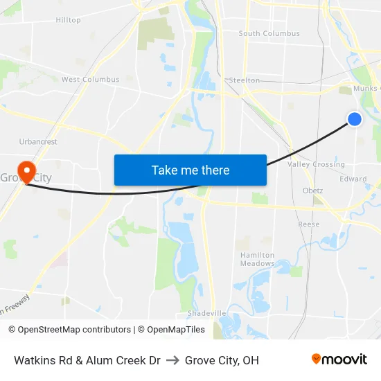 Watkins Rd & Alum Creek Dr to Grove City, OH map