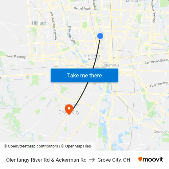 Olentangy River Rd & Ackerman Rd to Grove City, OH map