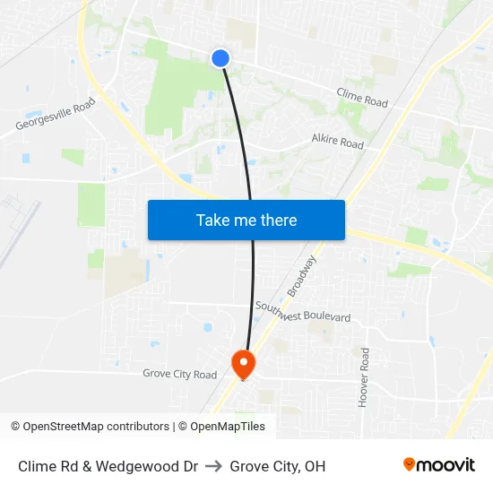Clime Rd & Wedgewood Dr to Grove City, OH map