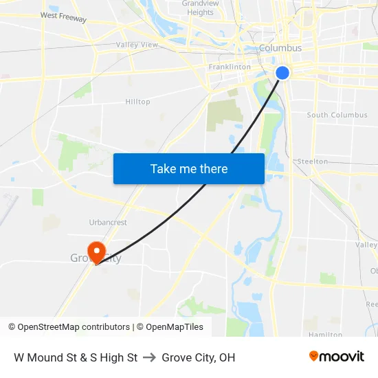W Mound St & S High St to Grove City, OH map