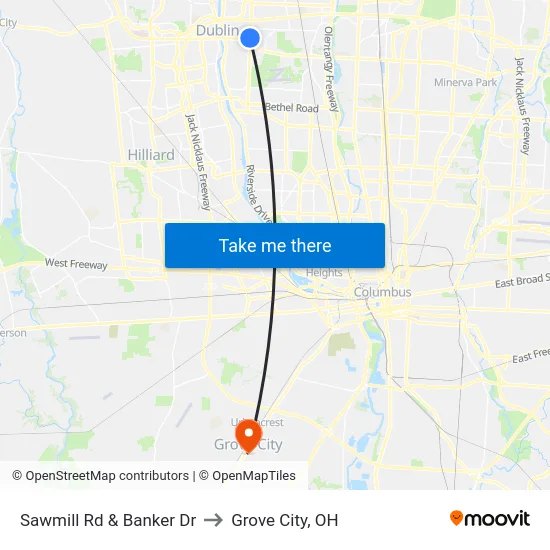 Sawmill Rd & Banker Dr to Grove City, OH map