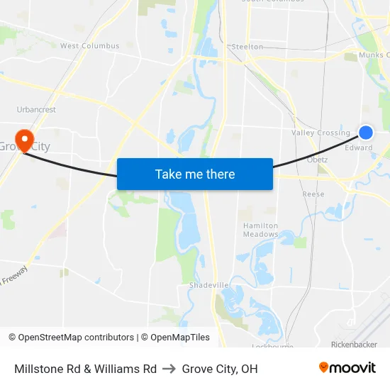 Millstone Rd & Williams Rd to Grove City, OH map