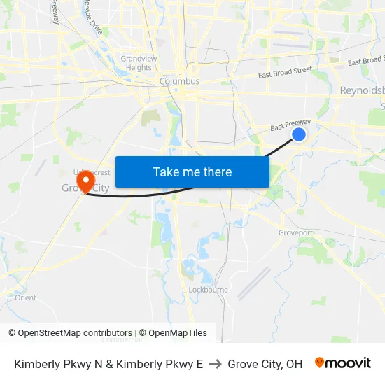 Kimberly Pkwy N & Kimberly Pkwy E to Grove City, OH map