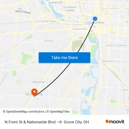 N Front St & Nationwide Blvd to Grove City, OH map