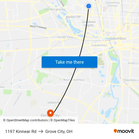 1197 Kinnear Rd to Grove City, OH map