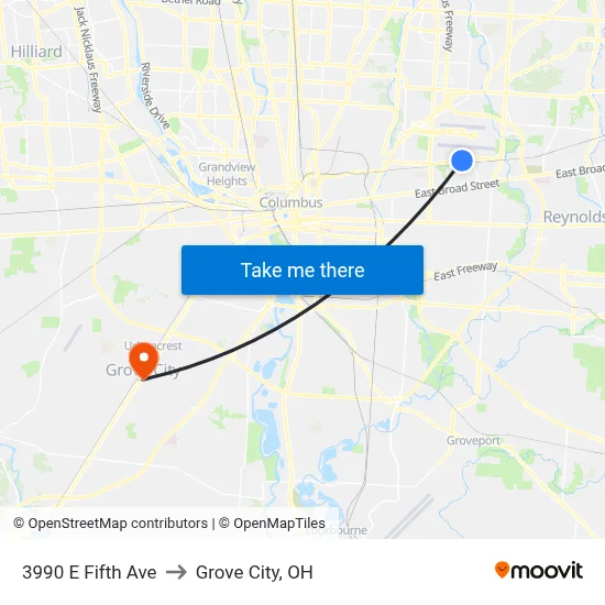 3990 E Fifth Ave to Grove City, OH map
