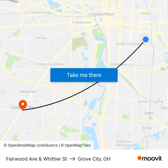 Fairwood Ave & Whittier St to Grove City, OH map
