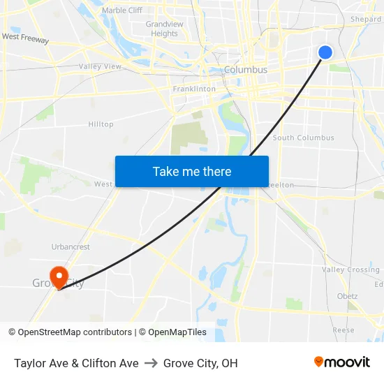 Taylor Ave & Clifton Ave to Grove City, OH map