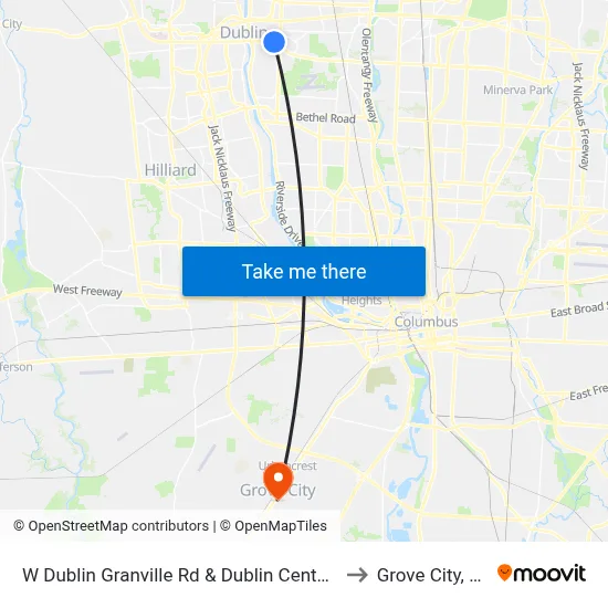 W Dublin Granville Rd & Dublin Center Dr to Grove City, OH map