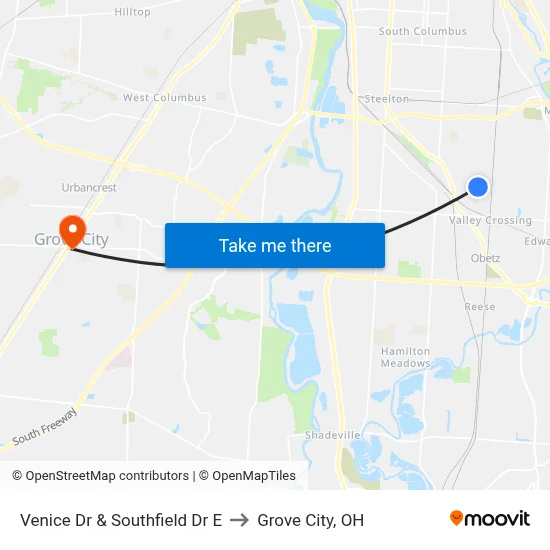 Venice Dr & Southfield Dr E to Grove City, OH map