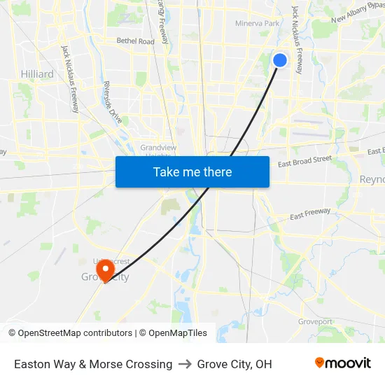 Easton Way & Morse Crossing to Grove City, OH map