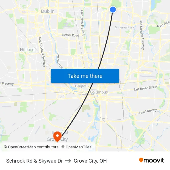 Schrock Rd & Skywae Dr to Grove City, OH map