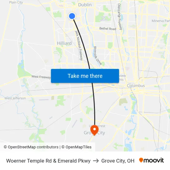 Woerner Temple Rd & Emerald Pkwy to Grove City, OH map