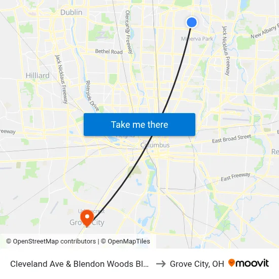 Cleveland Ave & Blendon Woods Blvd to Grove City, OH map