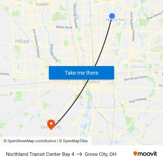 Northland Transit Center Bay 4 to Grove City, OH map