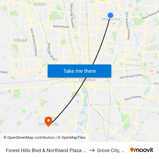 Forest Hills Blvd &  Northland Plaza Dr to Grove City, OH map