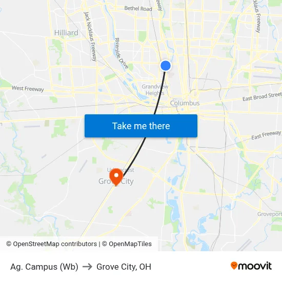 Ag. Campus (Wb) to Grove City, OH map