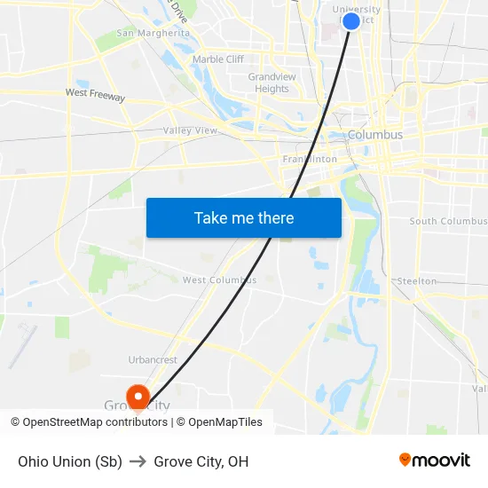 Ohio Union (Sb) to Grove City, OH map
