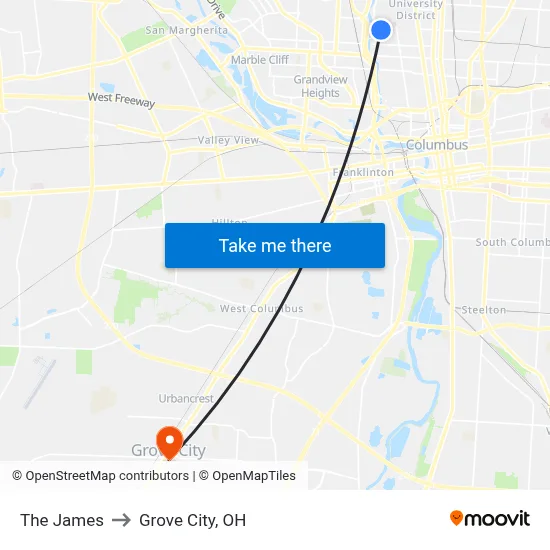 The James to Grove City, OH map