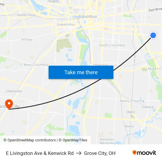 E Livingston Ave & Kenwick Rd to Grove City, OH map