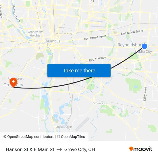 Hanson St & E Main St to Grove City, OH map