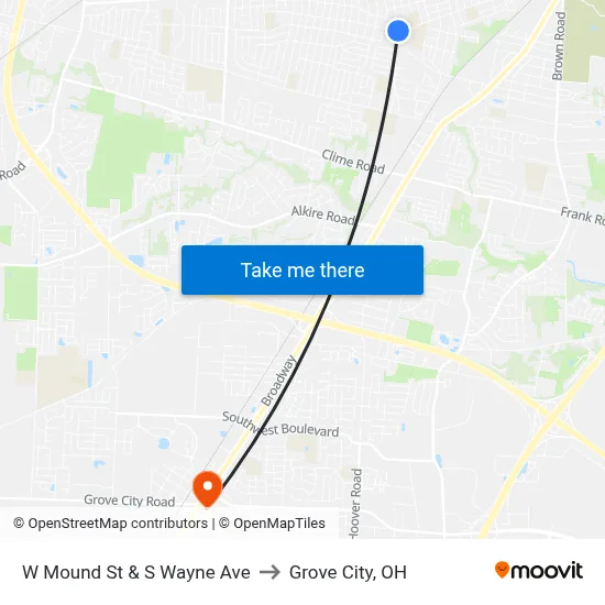 W Mound St & S Wayne Ave to Grove City, OH map