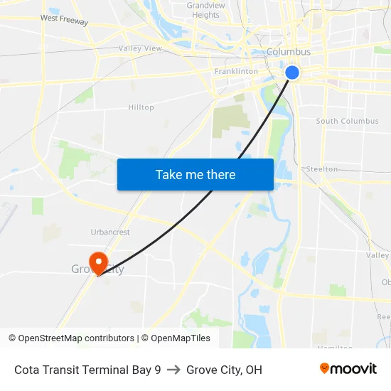 Cota Transit Terminal Bay 9 to Grove City, OH map