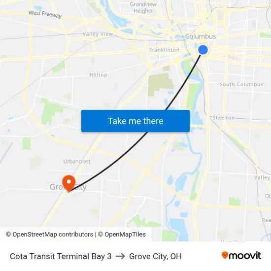 Cota Transit Terminal Bay 3 to Grove City, OH map