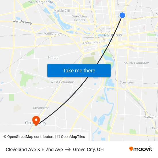 Cleveland Ave & E 2nd Ave to Grove City, OH map