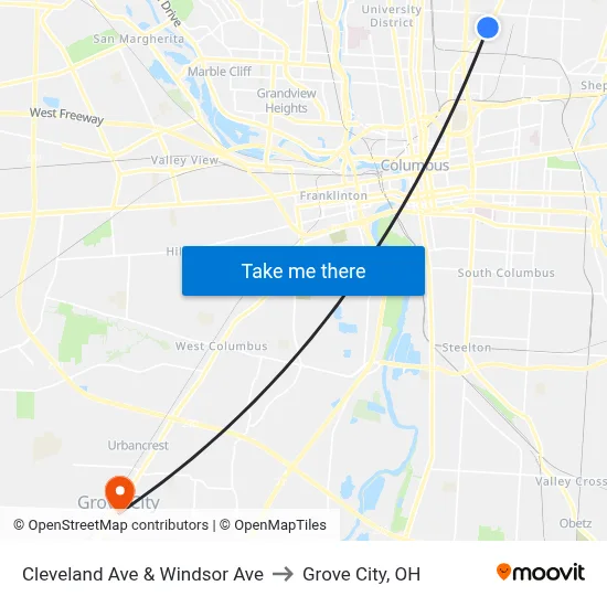 Cleveland Ave & Windsor Ave to Grove City, OH map