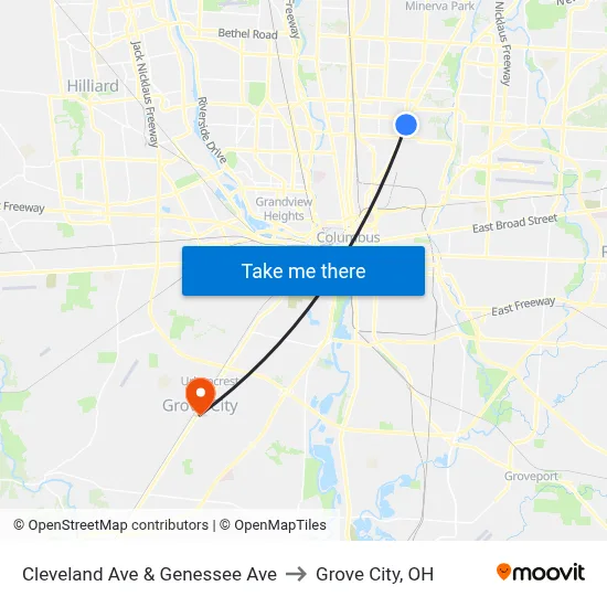 Cleveland Ave & Genessee Ave to Grove City, OH map