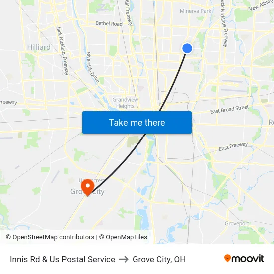 Innis Rd & Us Postal Service to Grove City, OH map