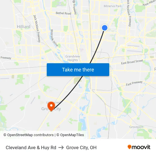 Cleveland Ave & Huy Rd to Grove City, OH map