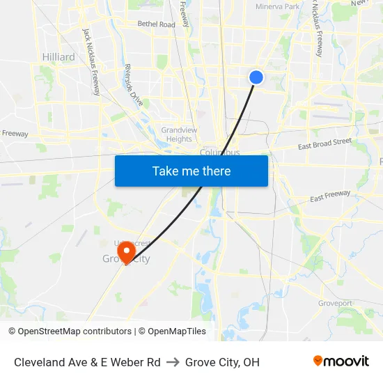 Cleveland Ave & E Weber Rd to Grove City, OH map