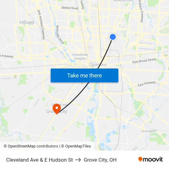 Cleveland Ave & E Hudson St to Grove City, OH map