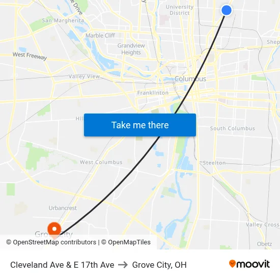 Cleveland Ave & E 17th Ave to Grove City, OH map