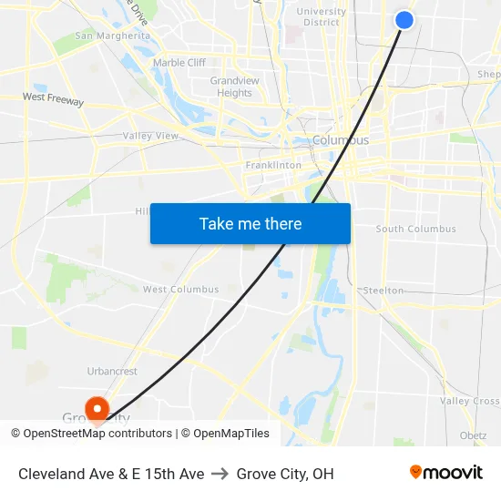 Cleveland Ave & E 15th Ave to Grove City, OH map