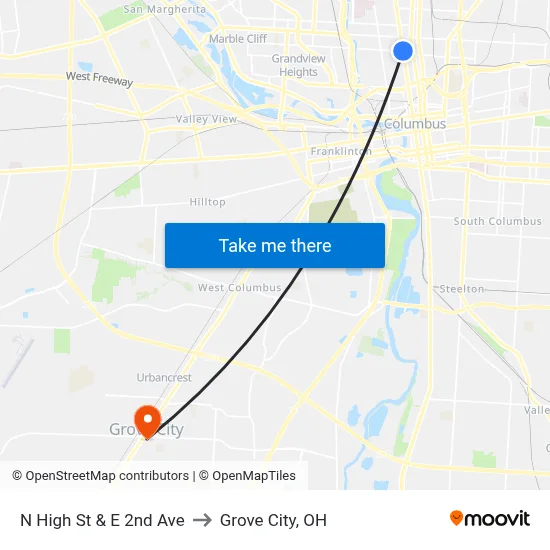 N High St & E 2nd Ave to Grove City, OH map