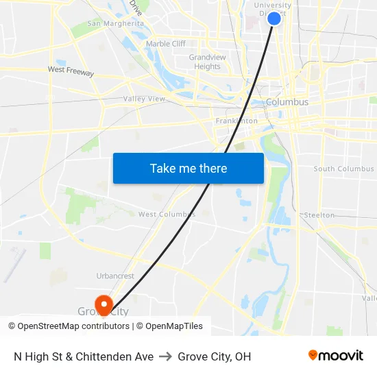 N High St & Chittenden Ave to Grove City, OH map