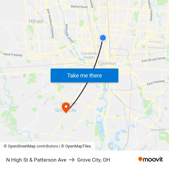 N High St & Patterson Ave to Grove City, OH map