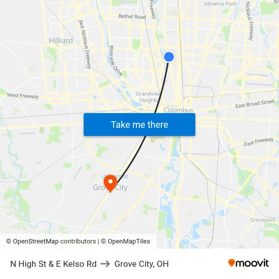 N High St & E Kelso Rd to Grove City, OH map